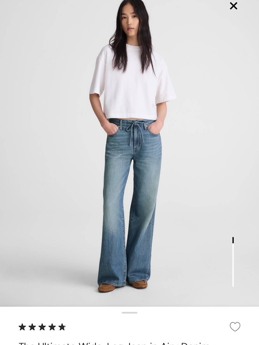 Madewell Wide Leg Drawstring Jeans in Reabrook wash Airy Denim Size 27